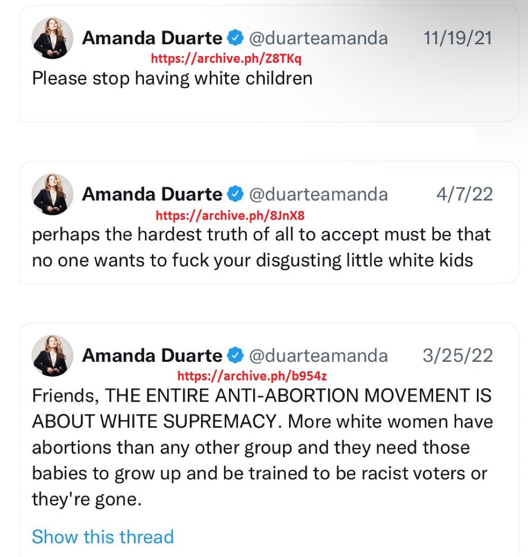 Double_Bubble82's tweet photo. Soooo it's ok for someone to tweet this shit but they call Donald Trump's tweets mean. 🤬 This woman is a racist, sick individual. #racists #Wow #AmandaDuarte #disgusting #SheIsEvil @RealCandaceO @TheOfficerTatum @hodgetwins @benshapiro share this.#LiberalismIsAMentalDisorder https://t.co/zcibzqmrrX