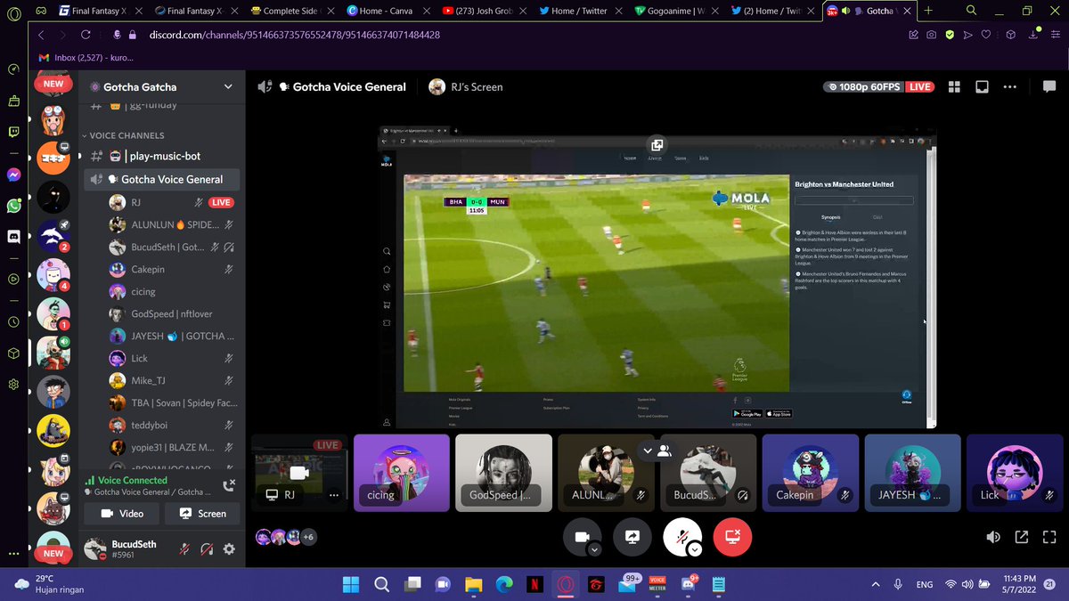 Bucudseth's tweet photo. Watching Premier League with @Romjay_ and others in @GotchaGatchaNFT LOL. MY PREDICTION WILL BE 2-0 FOR MU. LETS GOOO!! https://t.co/XFvxmRB8u5