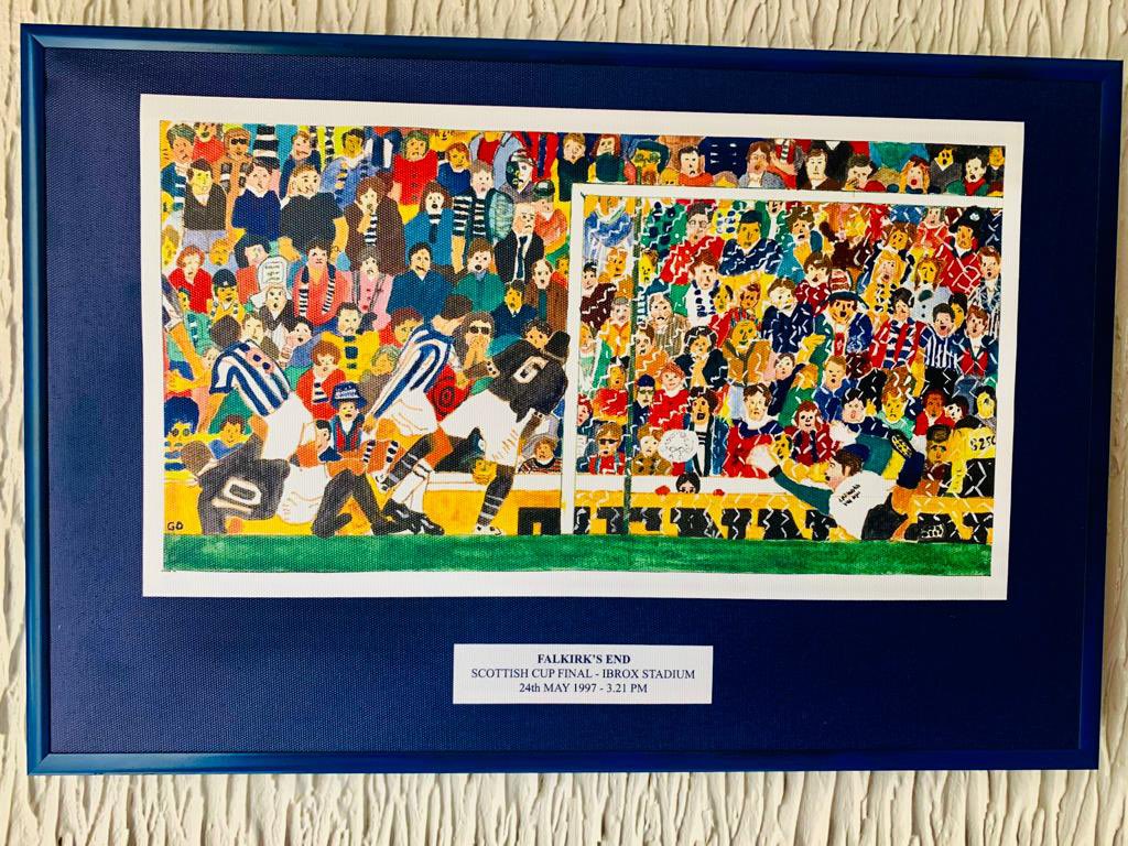 Nearly 25 years ago I was inspired to paint this picture, Kilmarnock FC had just won the Scottish Cup, 25/05/1997
I have had a limited number of canvas prints made and offer them at £20 unframed or £40 framed in black or blue.