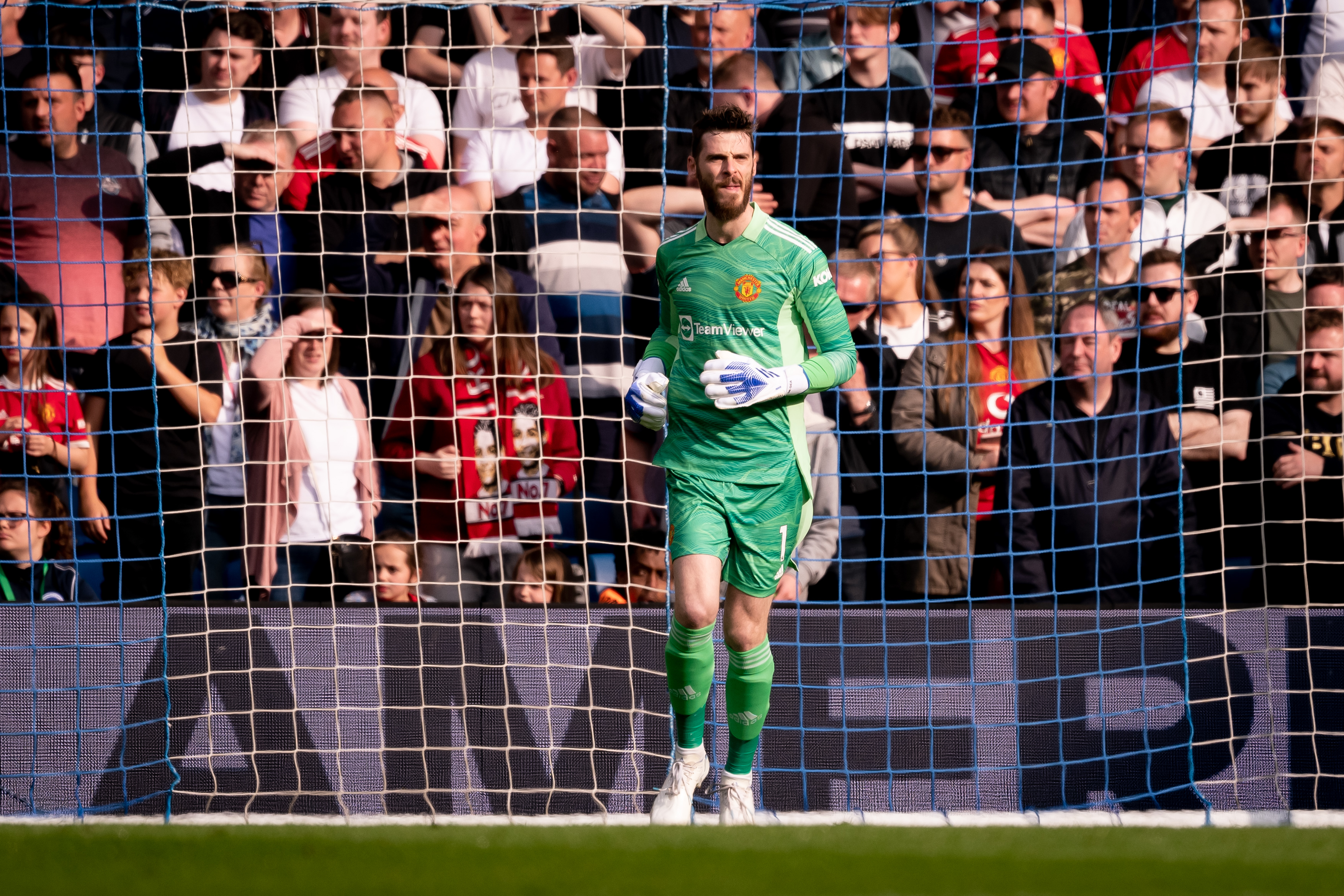 David De Gea in front of the travelling United support.