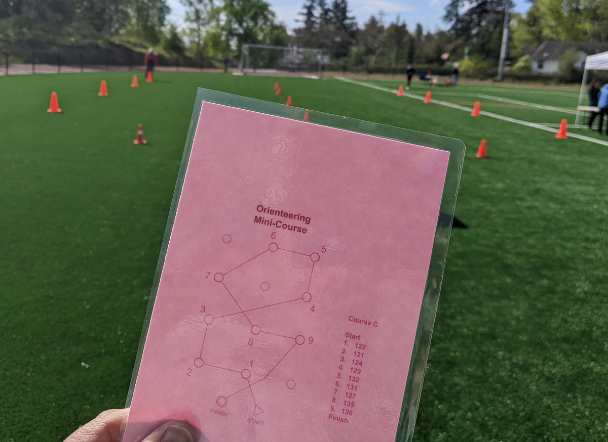 The Victoria #orienteering club will be promoting map and physical literacy through a series of mini electronically timed races at the @PISEworld  Festival. Come on out today btwn 11-3. How fast can your kids get through this course? More info: pise.ca/family-festiva…