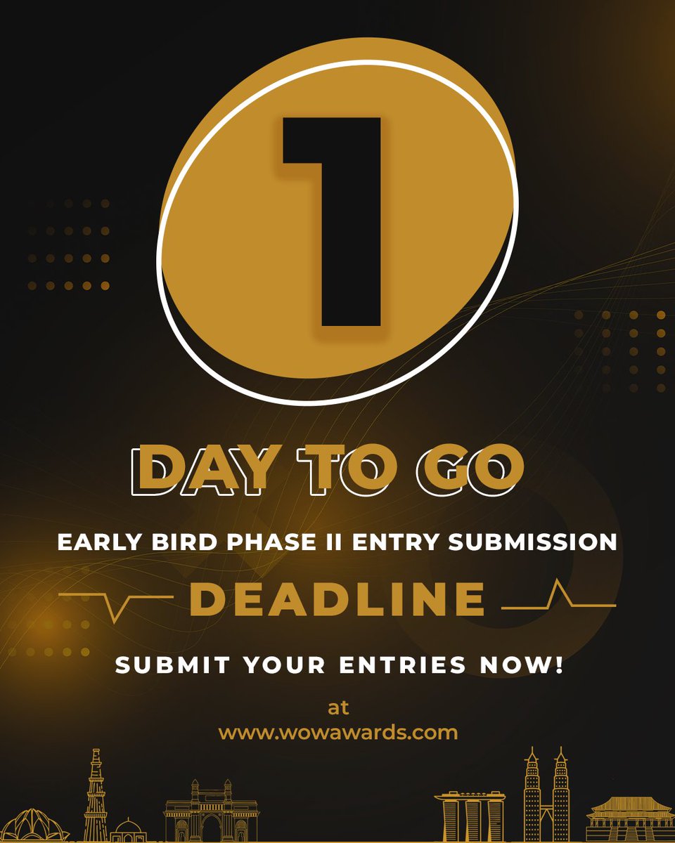 Hurry up! Only 1 day left to enter for the Early Bird pricing for Phase II. Submit your entries now
.
.
Submit your entries now 
 👉👉asia.wowawards.com