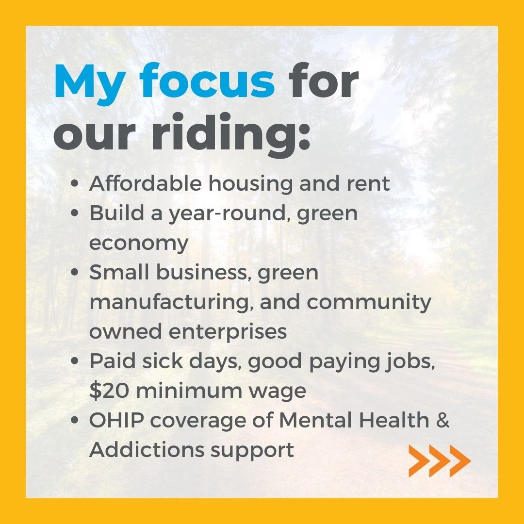 PSM_NDP's tweet photo. I want to focus on what really matters in this election. 
That includes affordable housing, supporting and listening to Indigenous Leaders, building a year-round green economy, OHIP coverage for mental health, better support for small businesses and more! 
Visit link in bio! https://t.co/WBhBVXEuRI