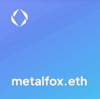 GuillermoJReyes's tweet photo. To further show my devotion to the WEB 3.0 space I have now register my own MetalFox.eth ENS ! I'm exited to have my own name registered on the #Ethereum #Blockchain #NFTspace #MetalFox #Web3 https://t.co/0wsKuWR2ZH