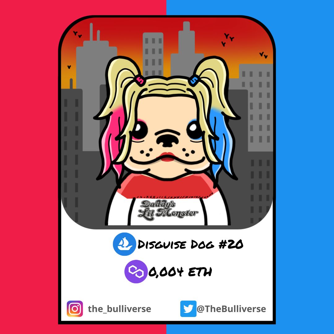 A crazy personality and thinking outside the box is your thing? Then Disguise Dog 20 is for you! ♥️💙

Now available on OpenSea, link is in Bio!

#nfts #nft #nftart #nftcommunity #nftcollector #nftartist #crypto #digitalart #cryptoart #art #ethereum #opensea #nftcollectors