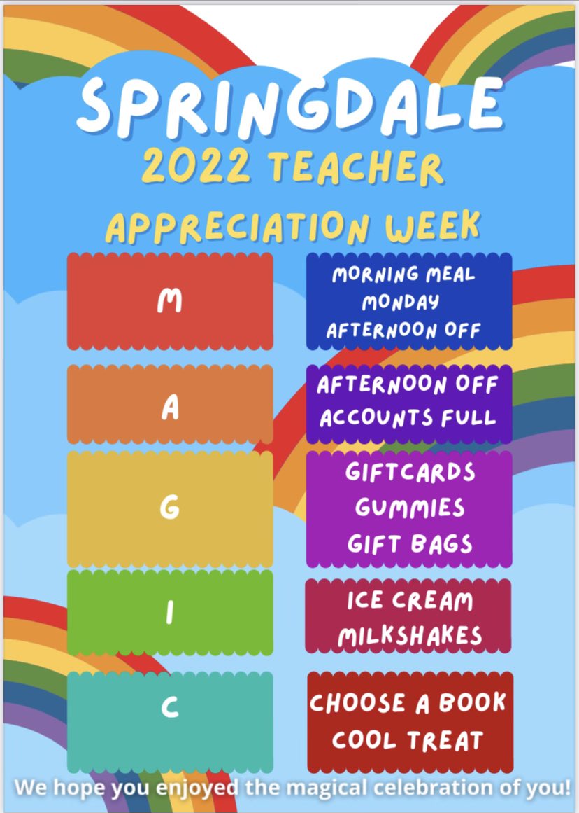 SpringdaleMacon's tweet photo. Springdale LOVES our MAGICal teachers and every adult in the building who pours into our students! We celebrate them all! #SpringdaleMAGIC https://t.co/TndiikCLQ9