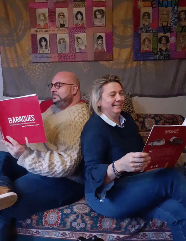 BlanchetElisa's tweet photo. Amis bretons et de tous horizons, Mickaël Sendra et moi - alias Dupond et Dupont - serons vendredi 13 mai de 17h à 18h à la librairie Au Vent des Mots à #Lorient pour dédicacer notre best-seller Baraques ! On vous attend ! #baraques #prefab #prefabuleux #reconstruction #soye https://t.co/UyJPfkucDX
