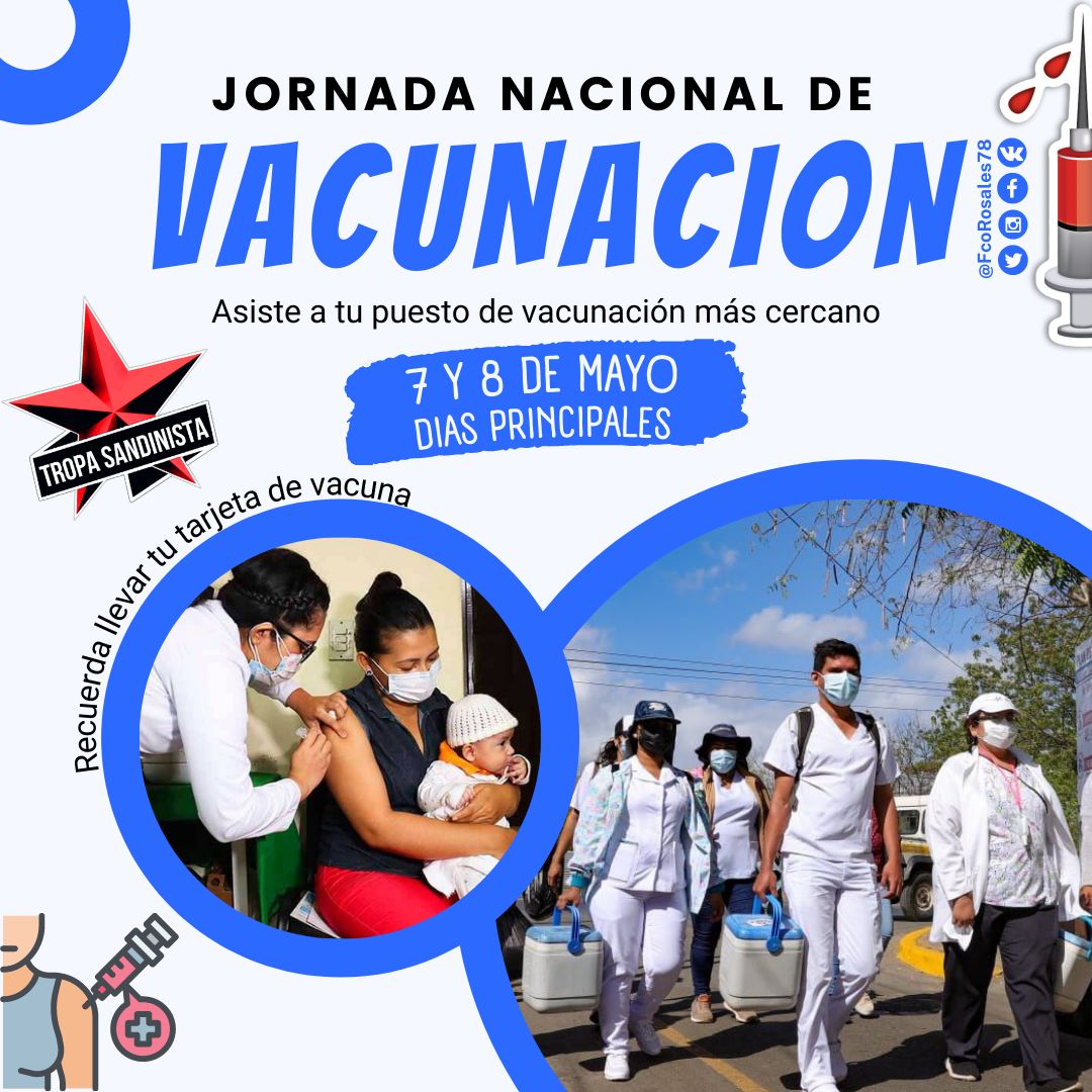 #Nicaragua celebra los días centrales de la Jornada Nacional  de Vacunación  con la instalación  de los puestos de Vacunación en los barrios y comunidades de todo el país. Ven y participa!
#VictoriasDeLaPaz