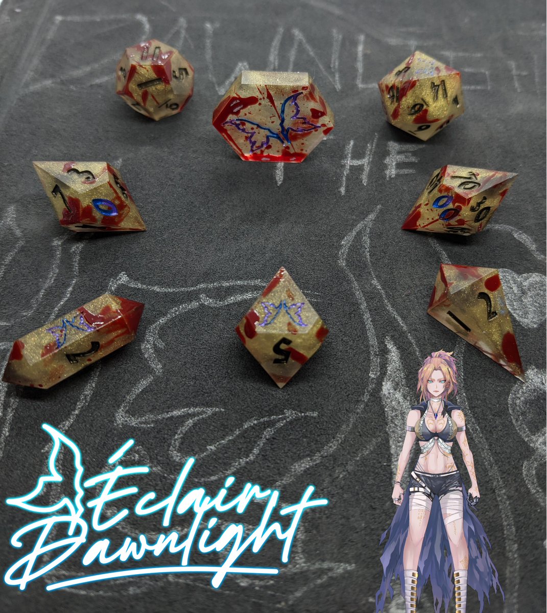 DawnlightDice's tweet photo. Always love splattering blood across a nice set 
"consequence of Crows"

Designed after my Rival Alt Velka

#Dice #HandmadeDice #dnd #ttrpg https://t.co/B42H7dPl8A