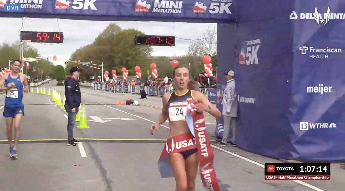 AMERICAN RECORD.

<a href="/Em_Sisson/">Emily Sisson</a> wins the USATF Half Marathon Championships in 1:07:11 to break <a href="/SaraHall3/">Sara Hall</a>’s record from earlier this year by four seconds.