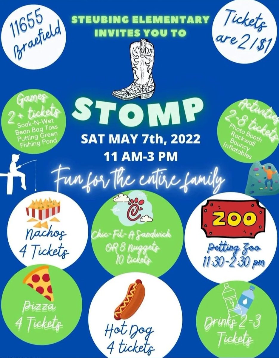 vikki_jennings's tweet photo. Stomp is TODAY! Come see us!! Free admission and lots of great food, games &amp; entertainment. 💚💙 @NISDSteubing @NISD @PTASteubing https://t.co/V0NKheGwVg