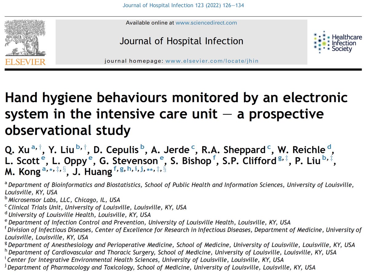 jiapenghuang's tweet image. ➡️Our prospective study with #sanibit electronic #handhygiene system at @UofLHealth @microsensorlabs
✅ Hand hygiene behaviors among healthcare workers complex & variable, which could facilitate targeted & personalized interventions to improve compliance journalofhospitalinfection.com/retrieve/pii/S…