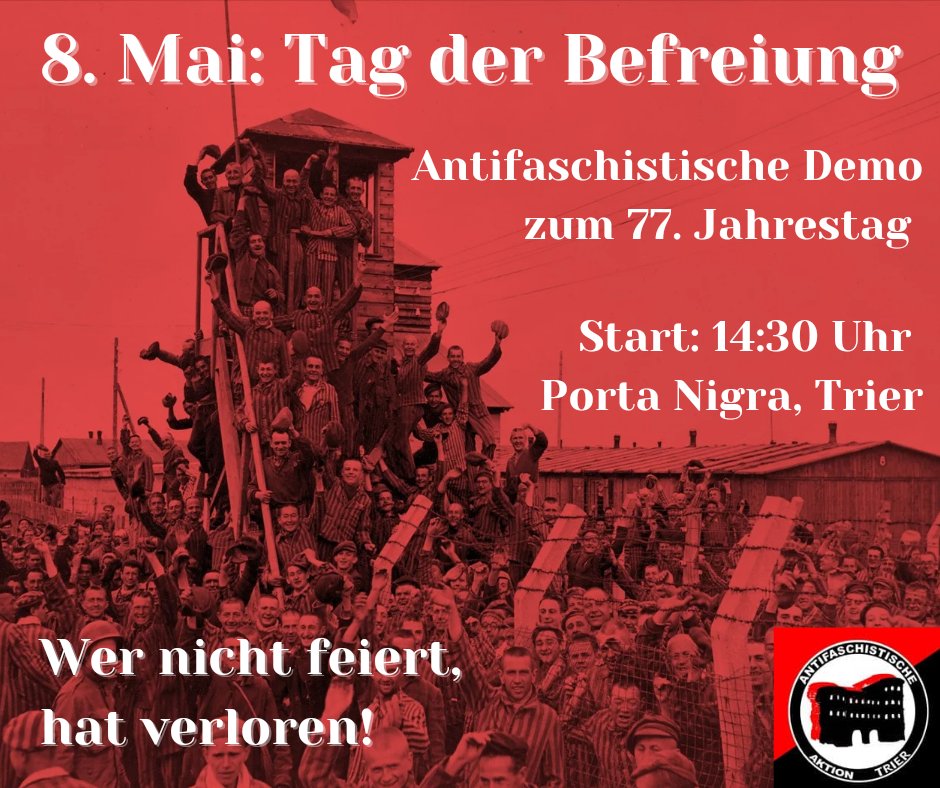 TrierAntifa's tweet photo. Morgen auf die Straße.
Wer nicht feiert hat verloren!

15:00 Porta Nigra 

@DPlattformTrier
@BeschBleibt 
@hambinition https://t.co/VpOAN3hogZ