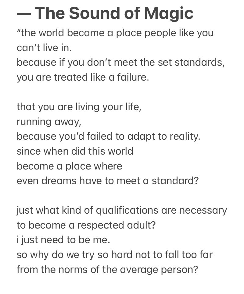 cloudramas's tweet photo. — #TheSoundofMagic 
“i just need to be me. so why do we try so hard not to fall too far from the norms of the average person?”

the lines in tsom really deserves to keep in my notes but this one is my most fav 😭💛 https://t.co/kmHtv2VXKD