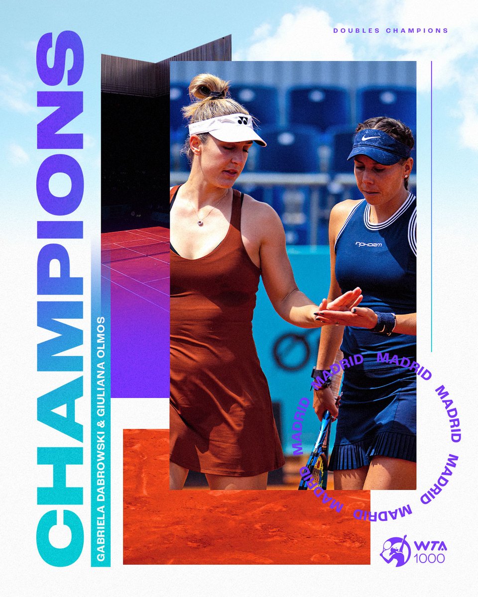 WTA's tweet photo. Glory for Gaby &amp; Gugu 🏆🏆

🇨🇦 @GabyDabrowski &amp; 🇲🇽 @guguolmos clinch their first title together, defeating Krawczyk/Schuurs 7-6(1), 5-7, 10-7 in Madrid!

#MMOPEN https://t.co/pHEQ4MqIoO