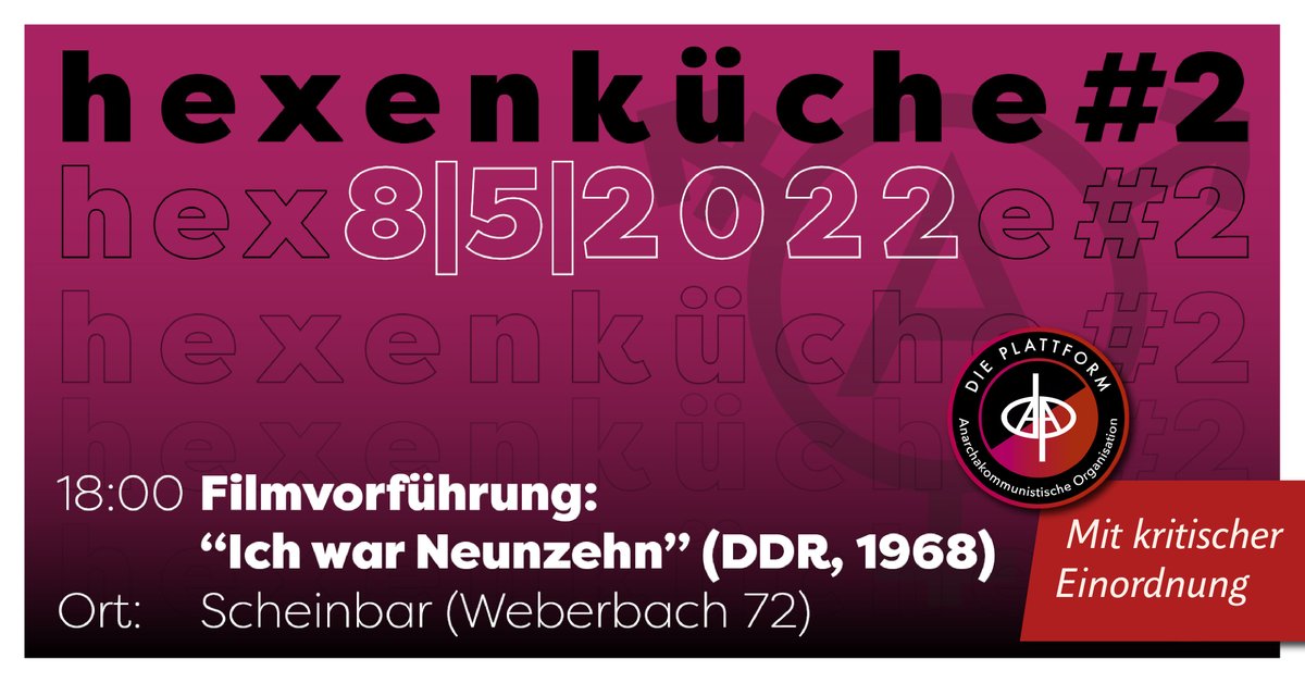 DPlattformTrier's tweet photo. Am #8Mai findet um 18 Uhr wieder unsere #Hexenküche statt, kommt alle rum, es gibt lecker Essen und nen Film passend zum #TagderBefreiung, mit kritischer Einordnung und Diskussion
#Trier #Antifaschismus #Anarchismus #Kommunismus #Plattform 
@BeschBleibt @TrierAntifa @FFF_Trier https://t.co/VYpy47LHRu
