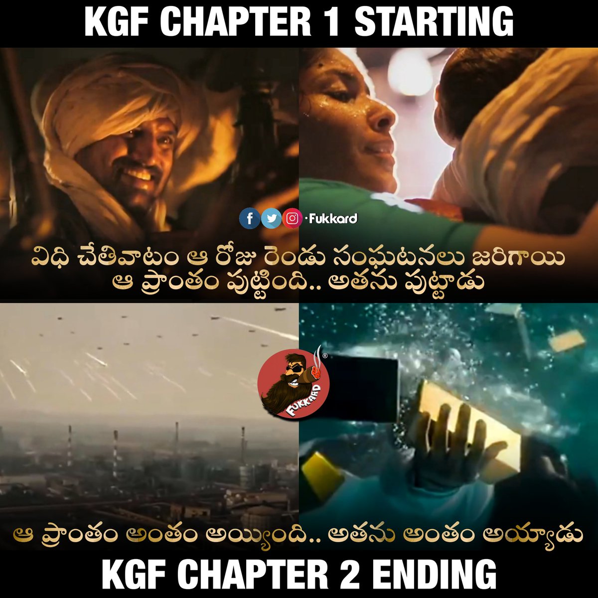 Fukkard's tweet photo. Rocky's Birth &amp; KGF birth on the same day
Rocky bhai's death &amp; KGF demolition again on the same day !!!

#KGFChapter2 @TheNameIsYash @prashanth_neel https://t.co/bs2K7DWYaY