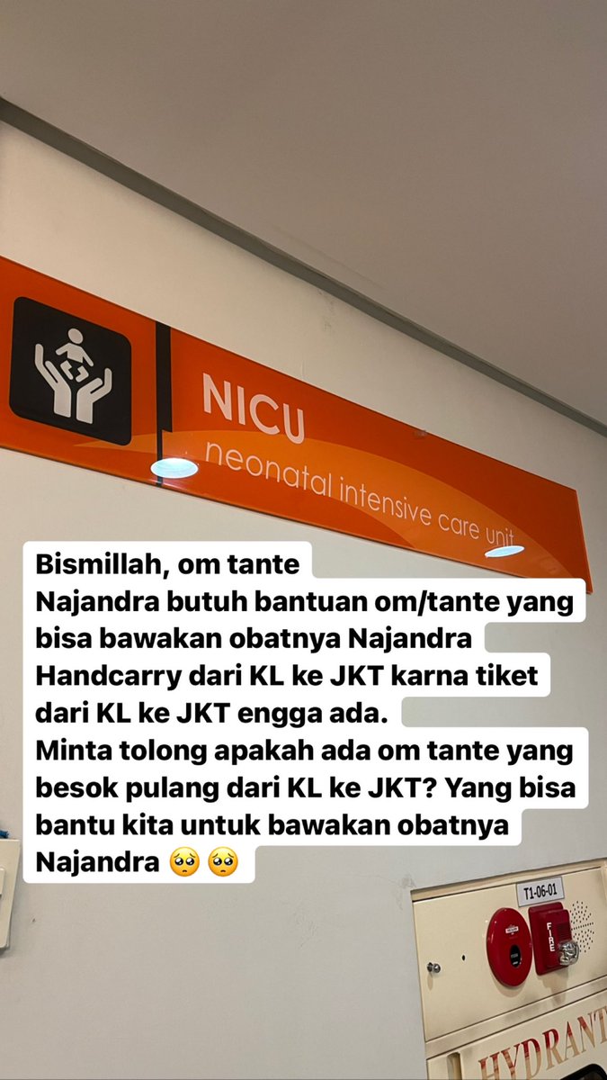 elzandreyta's tweet photo. Bismillah, om tante adakah yang ingin pulang dari KL ke JKT besok? anakku lagi di NICU butuh Obat segera yg hanya ada di KL dan harus diHandcarry obatny dari KL ke JKT. Kita udah coba cari cara buat kirimin obatnya tp tiket pulang ke JKT engga ada 🙏🏻😭 https://t.co/nqQnDb2ySC