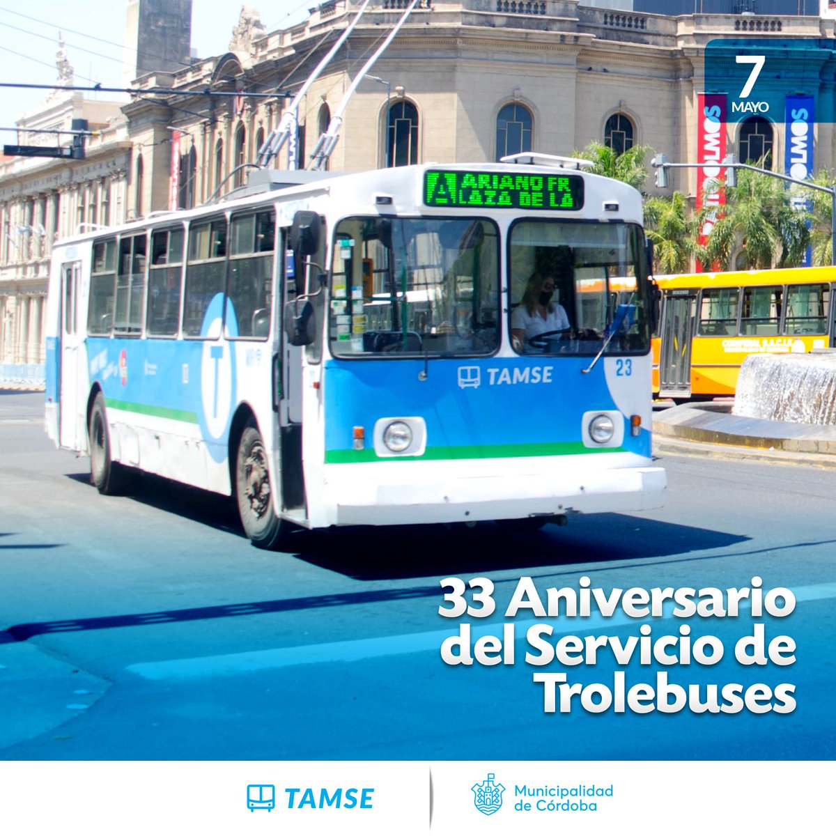 tamsecba's tweet photo. 🚎 El trole es parte de la identidad de nuestra ciudad ❤️

🎉 Hoy celebramos el 33° Aniversario del Servicio de Trolebuses de Córdoba.

💪 Con el esfuerzo de todos los que forman parte, TAMSE es una empresa que crece y mejora el sistema de transporte urbano de Córdoba. 👏 https://t.co/otGiGOx3Pc