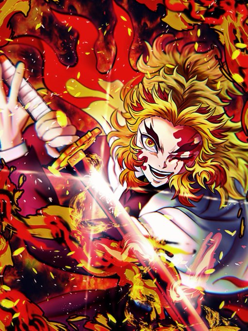 Lilith-ke🔥りりすけさんがTwitterに投稿した煉獄杏寿郎(鬼滅の刃)のイラスト。