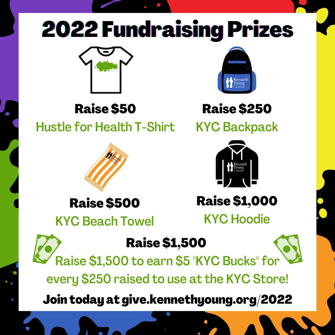 KYC_egv's tweet photo. Start earning your 2022 #HustleForHealth gear today! It's free to join the #KYC5K @ https://t.co/CDu3cbHXkO - you can earn KYC swag for fundraising, too! Help fundraise in support of KYC & earn your exclusive prizes! #BeBold #ColorfulRun #TogetherWeThrive #5KForACause https://t.co/wbExFoiJVs
