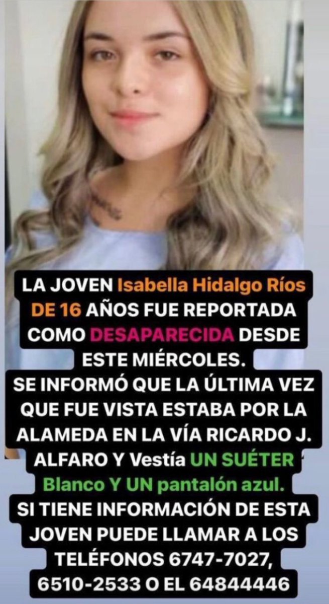 GabyGnazzo's tweet photo. Por Favor dar retweet las veces que puedan! Panamá exige mínimo una conferencia de prensa para que las autoridades competentes expliquen qué és lo que ellos creen que está pasando con las múltiples desaparaciones de decenas de niñas en Panamá! @PGN_PANAMA https://t.co/0ReMPYOruw