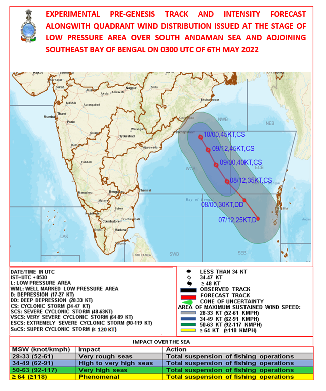 BengalNewzIndia's tweet image. A low pressure area (LPA) that has formed over the South #Andaman Sea and the adjoining southeast #BayOfBengal, over 1000km from #WestBengal is likely to intensify into a #CyclonicStorm by Sunday evening, India Meteorological Department (#IMD) said on Saturday. | ⚡ #CycloneAsani
