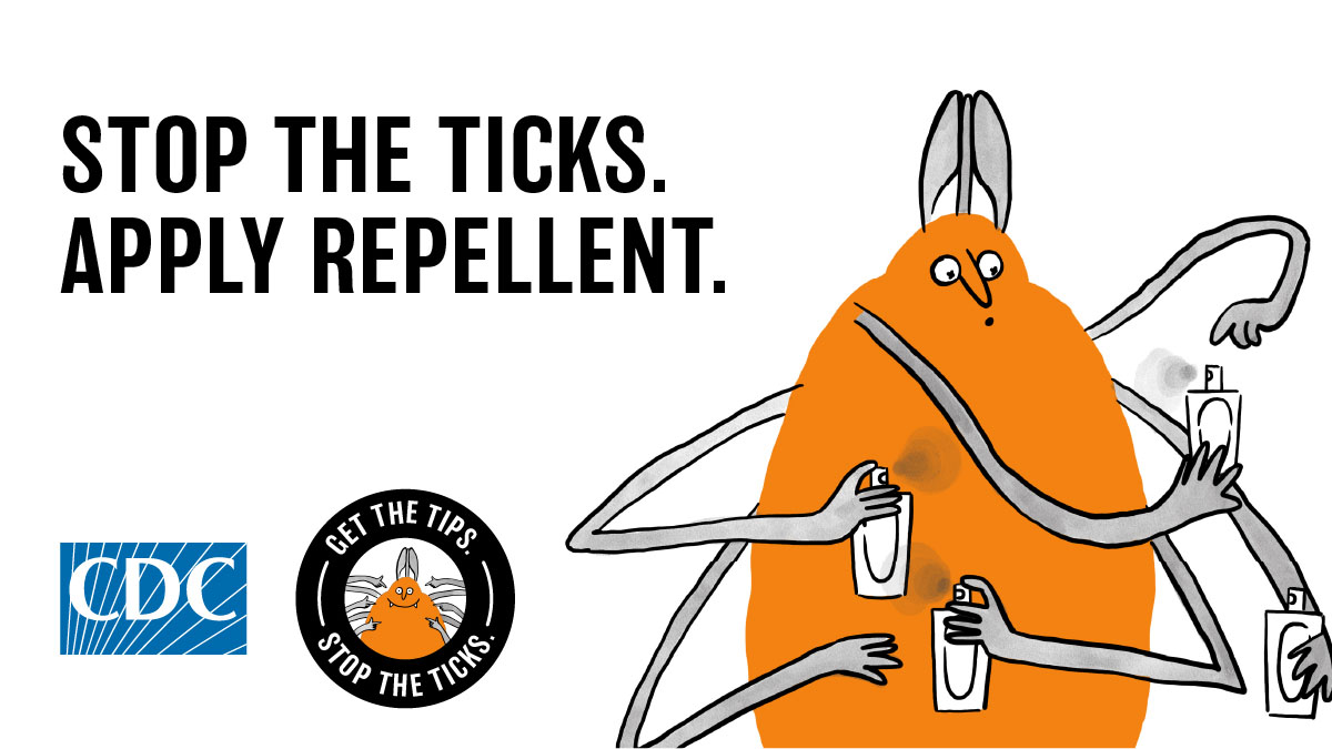 SouthBKHealth's tweet photo. This spring and summer, take steps to protect yourself and your family from #tick bites and tickborne disease! Use insect repellent, check for ticks daily, and shower soon after coming indoors. #GetTipsStopTicks @CDCgov https://t.co/rNPfi8Yb78