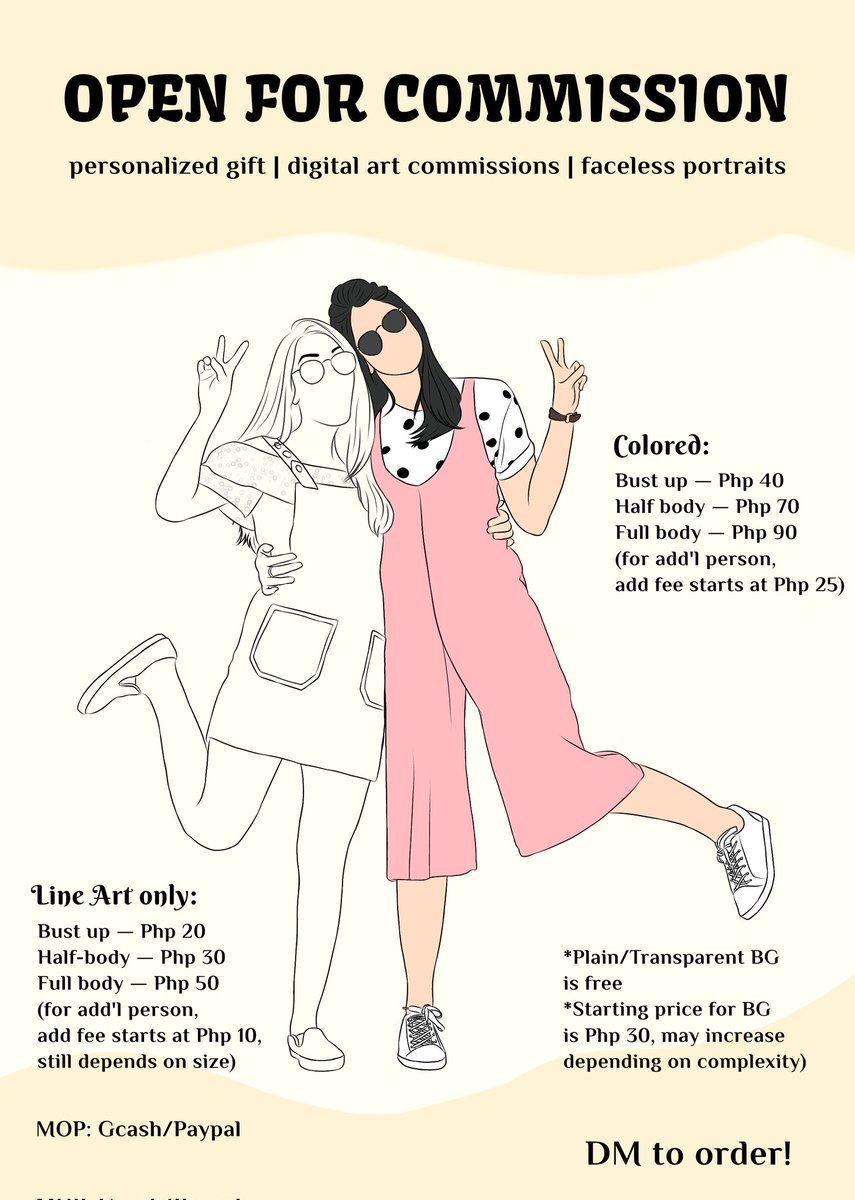 Greetings! I'm now open for digital art commissions! See picture below for details. DM me for inquiries!