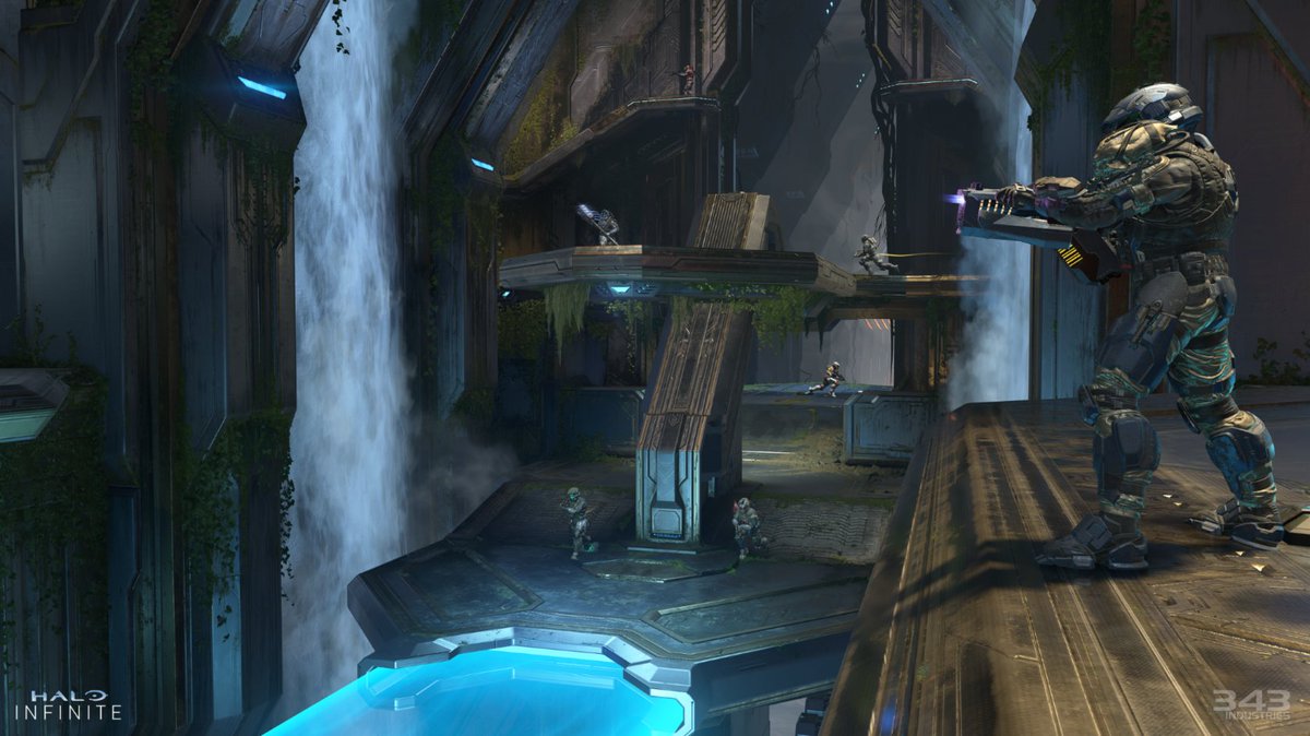 A wide shot of the map Catalyst from Season 2 of Halo Infinite.