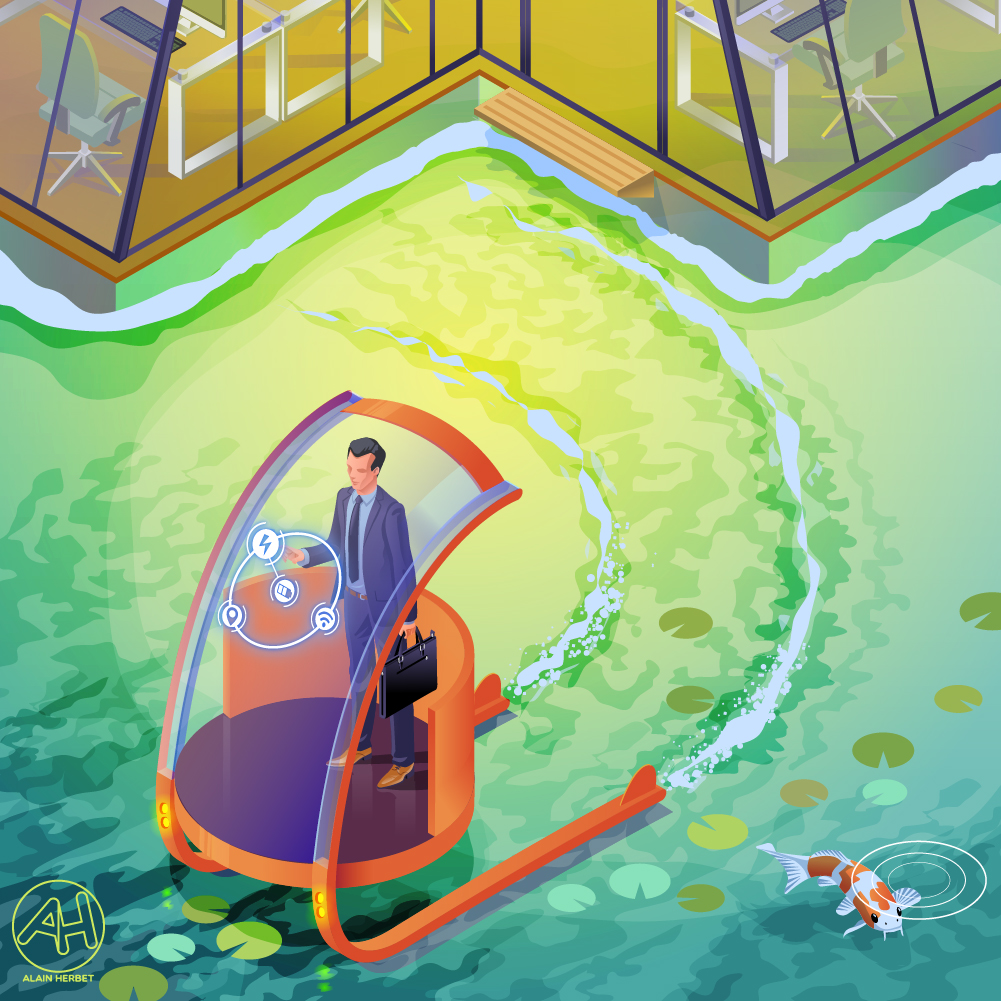 AlainDessine's tweet photo. #illustration d'un "bureau flottant" https://t.co/DDd44FsKJ7