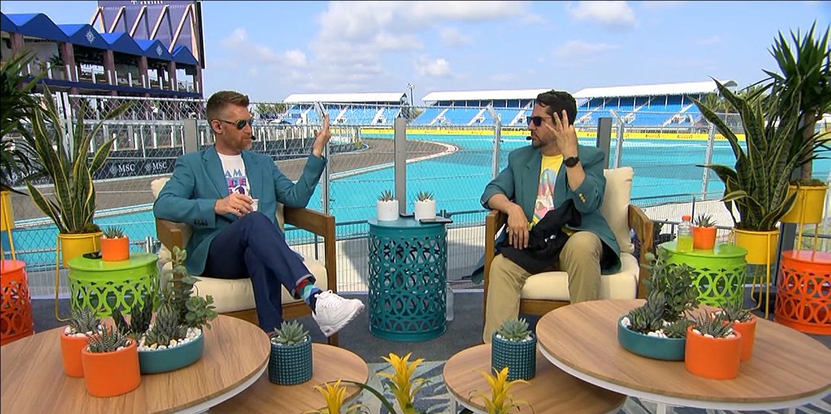 bhofheimer_espn's tweet photo. Miami Nice! Great to see @MartySmithESPN &amp; @ESPNMcGee back on the road this morning for #MartyandMcGee at @f1miami. Now on @SECNetwork. https://t.co/V1dBoGOaB4