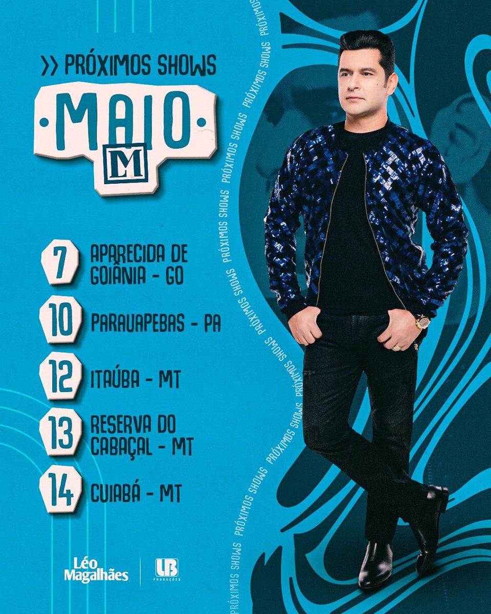 leomagalhaes10's tweet photo. Agenda da Semana do @leomagalhaesoficial #proximosshows

07/05 - Aparecida de Goiânia - GO
10/05 - Parauapebas - PA 
12/05 - Itaúba - MT
13/05 - Reserva do Cabaçal - MT 
14/05 - Cuiabá - MT

#sertanejo #leomagalhaes #lbproducoes https://t.co/QG1HCkRTjA