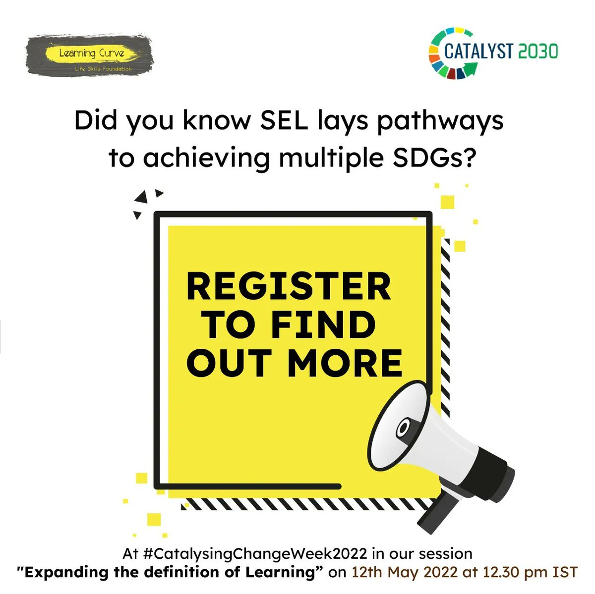 Come join us in expanding the definition of learning on 12th May 2022 at 12.30 pm IST during the #CatalysingChangeWeek2022 where LC team will be sharing experiences, stories, and learnings.

Mark your calendars: buff.ly/3kGZ7vZ

#LearningCurve #SEL