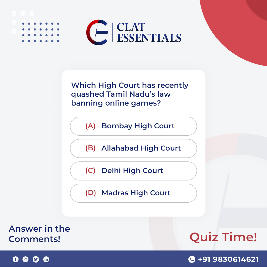 ClatEssentials's tweet photo. Answer in the Comments!

#CLAT #CLAT2022 #CLAT2023 #exam #india #law #legal #lawexam #bar #lawyers #lawyer #advocate #career #examination #clatprep https://t.co/bNMioOkexS