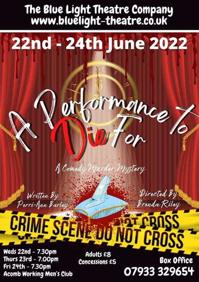 BLTheatreCo's tweet photo. Our talented cast at The Blue Light Theatre Company are bringing you the premiere of brand new Comedy Murder Mystery, 'A Performance to Die For', written by @PerriAnnBarley and directed by Brenda Riley. Get your tickets now at https://t.co/DrPx601ljN or ring 07933 329654. https://t.co/DDSvpxsqNV