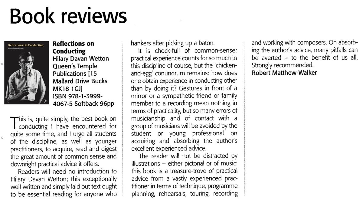 QTpublications's tweet photo. A glowing review of Hilary Davan Wetton's 'Reflections on Conducting' featured in this month's edition of Musical Opinion. https://t.co/Tf1Vm3OUlI