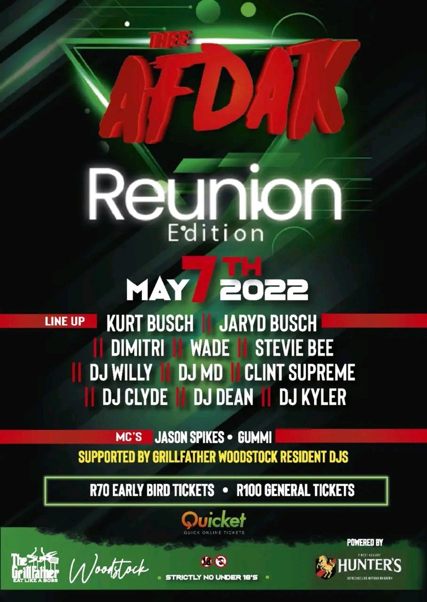 djkurtbusch's tweet photo. Thee Afdak is officially underway. I get to spin a few beats from 9-10pm tonight #ReunionEdition @elianncro @bubukc https://t.co/o40yk3G6Xd