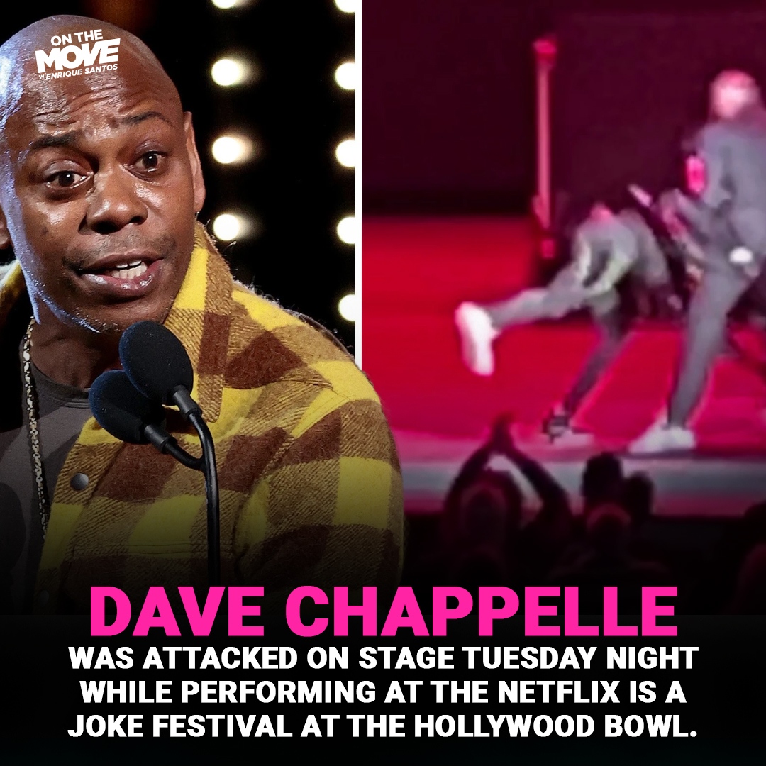 MoveWithEnrique's tweet photo. DAVE CHAPPELLE WAS ATTACKED ON STAGE TUESDAY NIGHT WHILE PERFORMING AT THE NETFLIX IS A JOKE FESTIVAL AT THE HOLLYWOOD BOWL.
#OnTheMove
#MoveWithEnrique
#EnriqueSantos ⁠
#EnriqueSantosShow https://t.co/Mu59o3W1zm