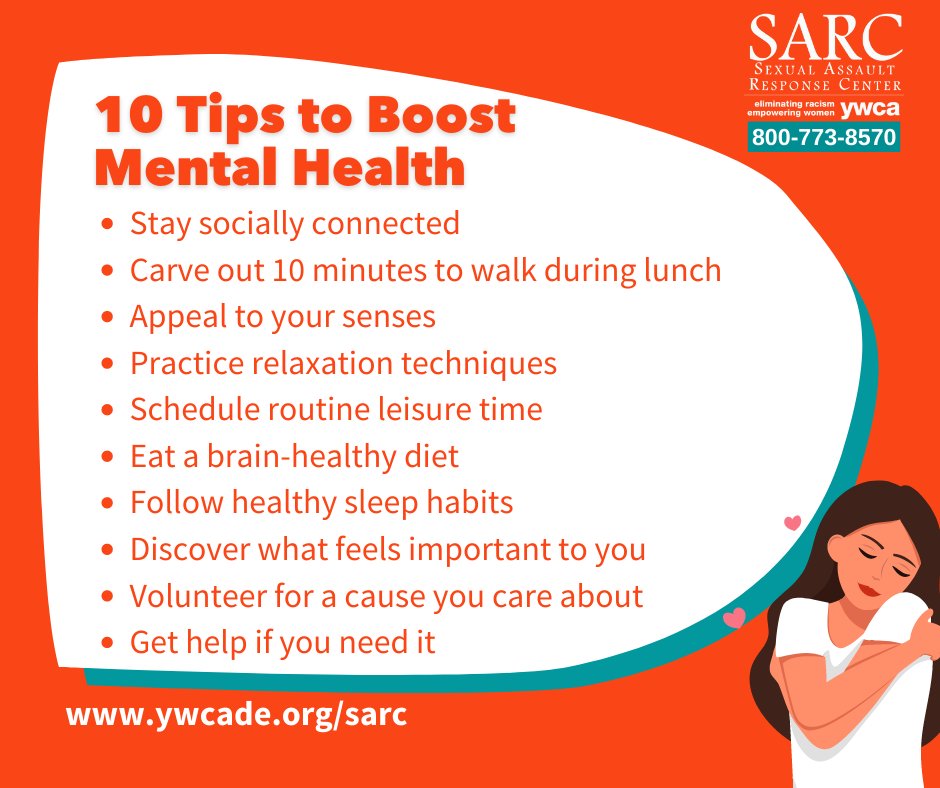ywcade's tweet photo. Checking in on your mental health shouldn’t be limited to the month of May. Here are 10 ways to boost your mental health all year long!
#mentalwellbeing #empowerwomen #ywcade https://t.co/IVQqt8TySS