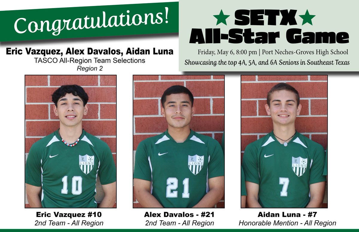 LivingstonSocc1's tweet photo. Congrats to Eric,Alex,and Aidan on being selected to the TASCO All-Region team and playing in the SETX Senior Showcase last night. Their team won the match. https://t.co/5VMcgrVMHy