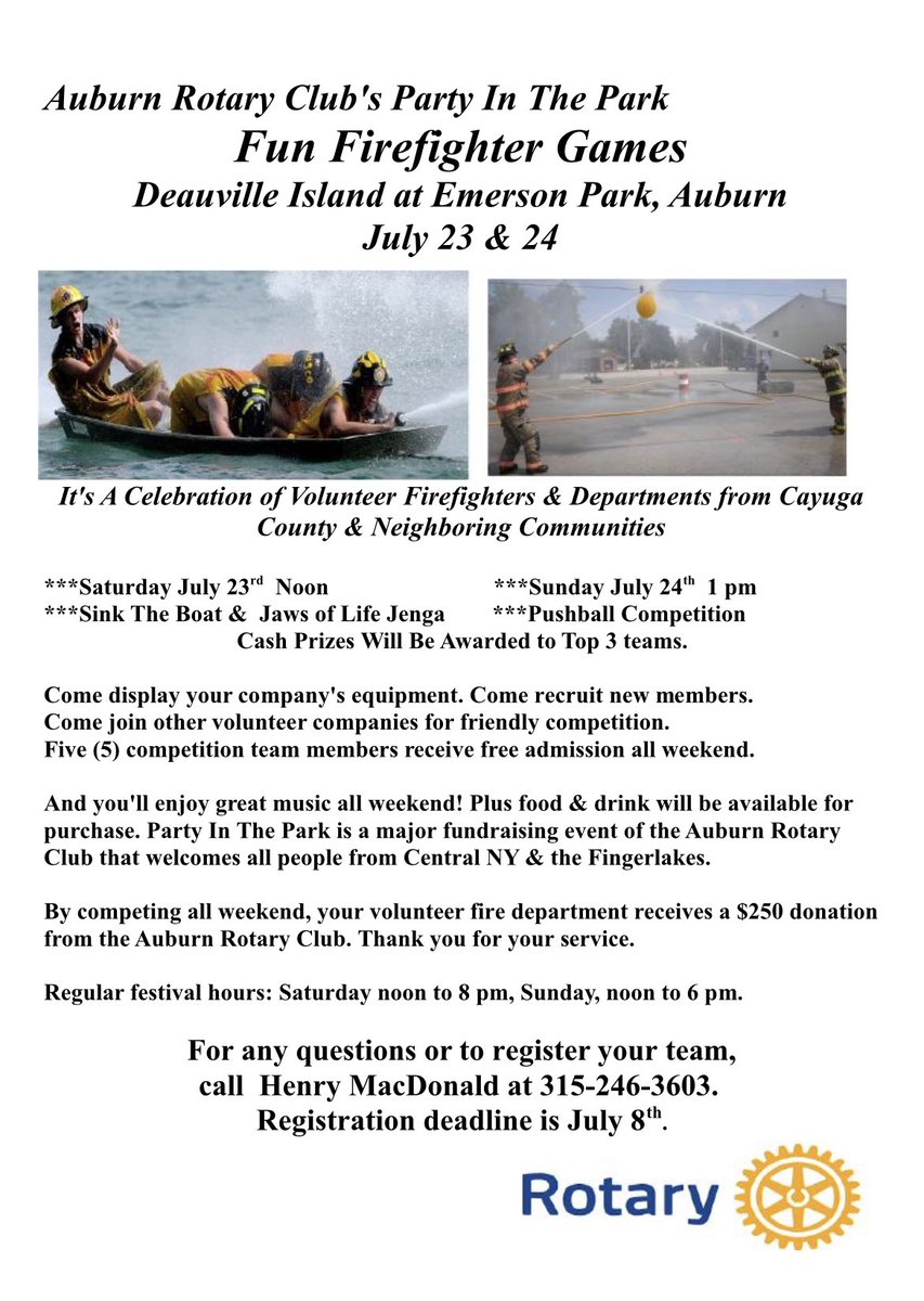 Calling all Cayuga County area Volunteer Fire Departments!
Come join us for July 23 & 24.
#tourcayuga #cayugacounty #auburnnewyork