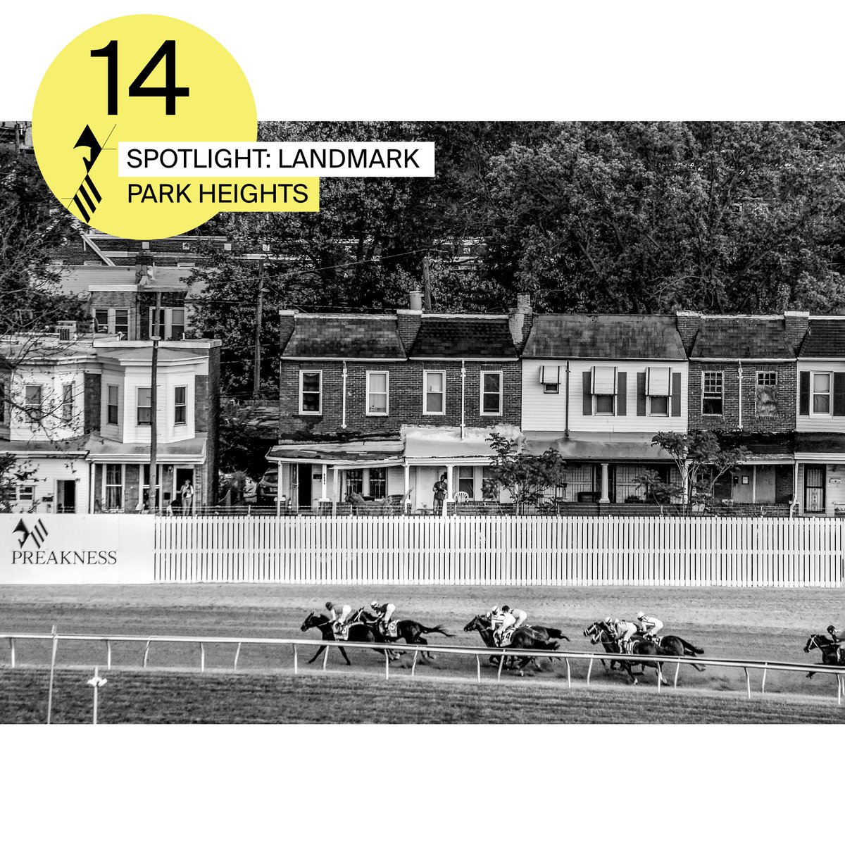 PreaknessStakes's tweet photo. Spotlight 14 shines on the home of @PimlicoRC & #Preakness147, Park Heights. Park Heights gained popularity in the mid-20th century because of its proximity to 2 prominent streetcar lines. Current Baltimore Mayor, @MayorBMScott, was born & raised here. #Spotlight47 #Baltimore1ST https://t.co/8RzzI4Z0BB