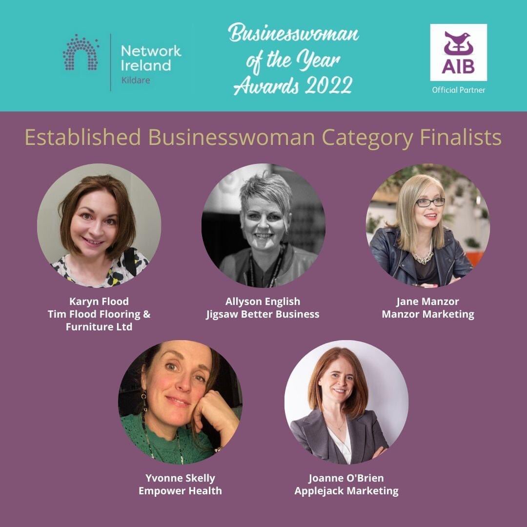 Congratulations to all our #Kildare Branch finalists in the Established Business Category of our #Businesswoman of the Year Awards <a href="/Network_Ireland/">Network Ireland</a> 🥂

Awards Gala Dinner 10th June <a href="/ospreyhotel/">Osprey Hotel</a> with music from 52nd Street 🎶

#NetworkIreland #backedbyAIB #WomenSupportingWomen
