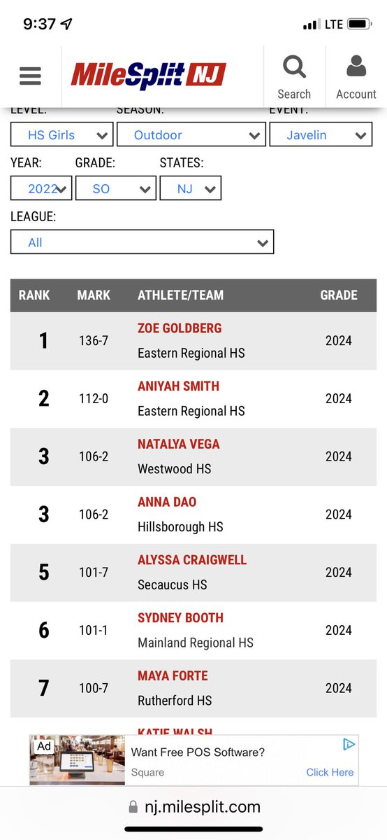 Sydney Booth is currently the 6th ranked sophomore Jav thrower in the state.