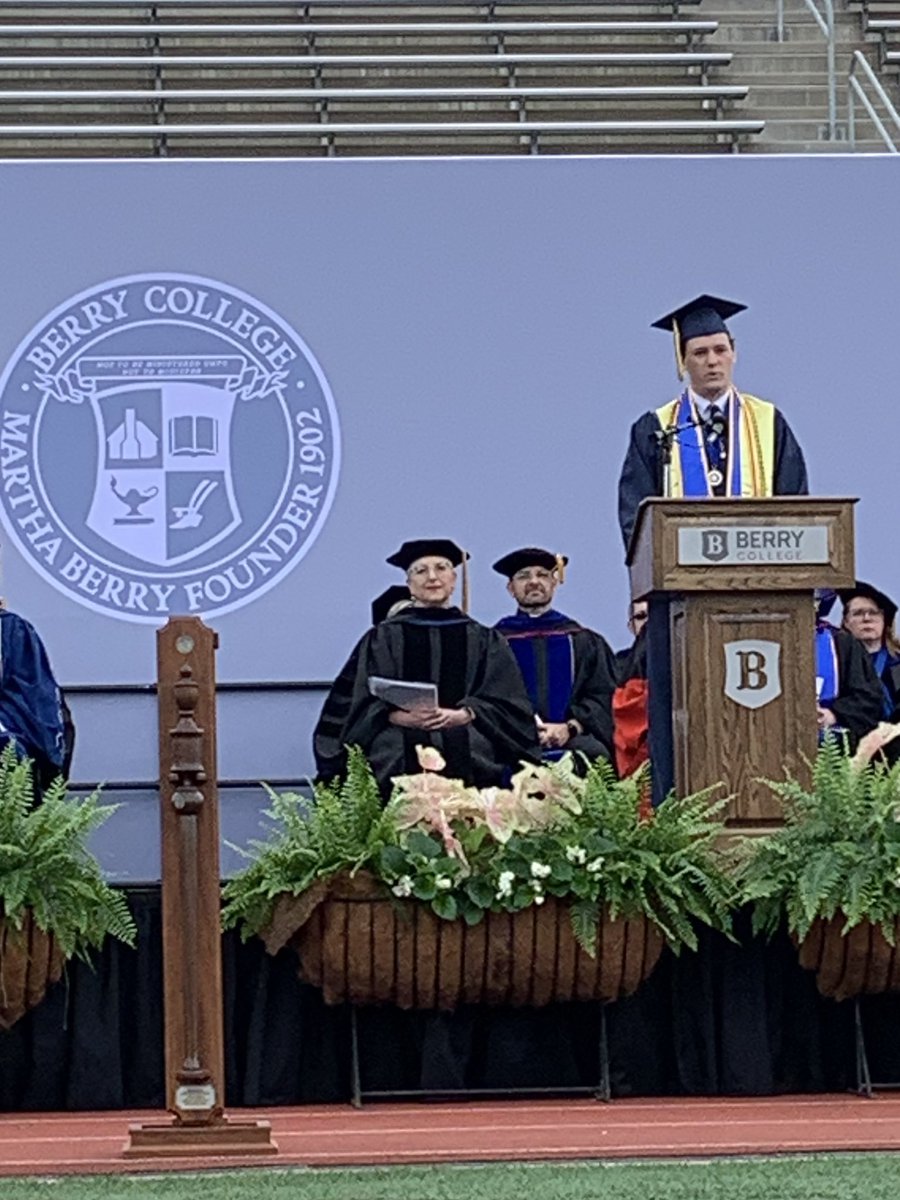 berrycollege's tweet photo. “Go forth and do great things! Know that you have support through the unknown! And when you begin to get a handle on life, perpetuate the same atmosphere of care and compassion by offering such to those around you.” - Alexander Dalton, Student Speaker https://t.co/qrzq6NFLfW