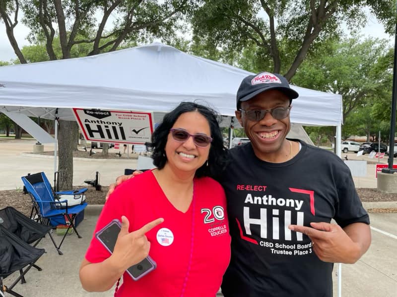 Hill4CISD's tweet photo. Anna Shah - thanks for your support this morning!
#workingforeveryone https://t.co/ILXTrPCyhS