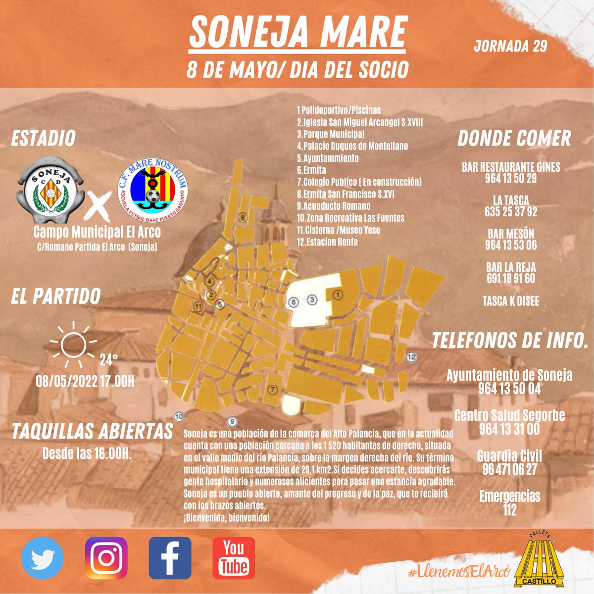 CDSONEJA's tweet photo. ¡Hola amigos del puerto! 👋 

Os dejamos un poco de info sobre nuestro pueblo y sobre el partido.
¡Seáis desde ya 𝙗𝙞𝙚𝙣𝙫𝙚𝙣𝙞𝙙𝙤𝙨!🫂

#LlenemosElArco https://t.co/1vOpO3LY9U
