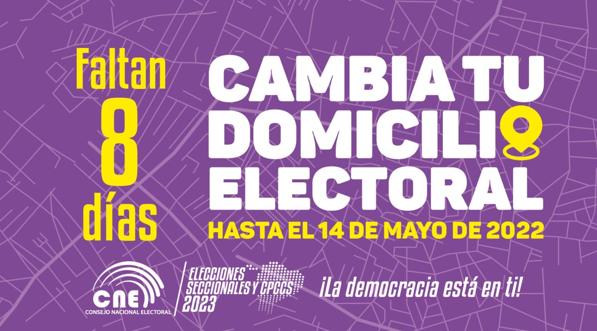 CNEManabi's tweet photo. ¡#Recueda!
Tienes #8Días para realizar tu #CambioDomicilioElectoral y que se registre para las #Elecciones2023Ec.
Modalidades:
✅Web (https://t.co/HjEdrfQRDJ)
✅Presencial (Portoviejo, Av. 15 de Abril y Teodoro Wolf)
✅Brigadas
✅Oficinas consulares en el exterior. https://t.co/NCG6FUcdHR