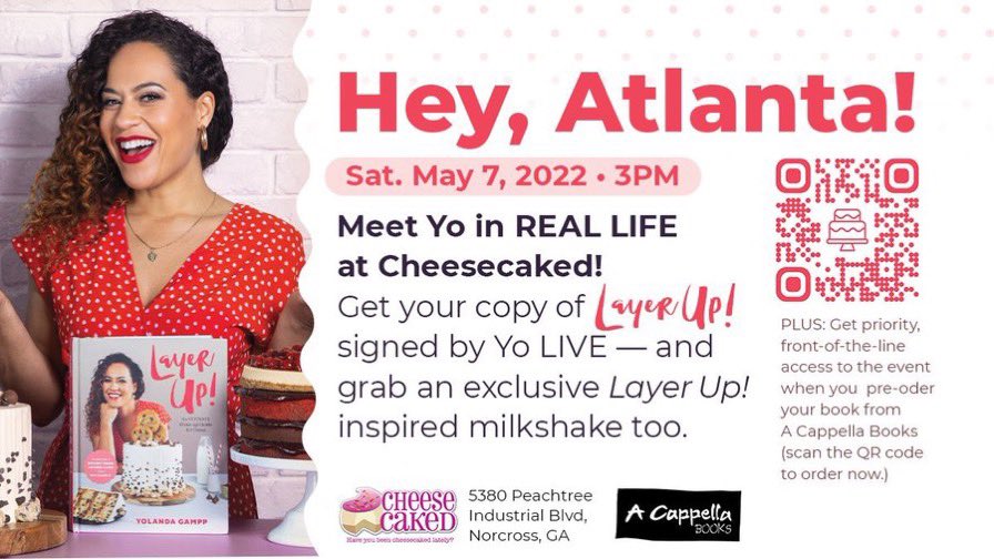 Yolanda Gampp (@yolanda_gampp) on Twitter photo So excited for my book signing today in Atlanta! See you at 3:00pm. <a href="/GetCheeseCaked/">CheeseCaked</a> @acappellabooks So excited for my book signing today in Atlanta! See you at 3:00pm. <a href="/GetCheeseCaked/">CheeseCaked</a> @acappellabooks